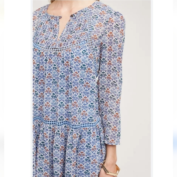 Anthropologie Holding Horses Blue Floral Dress Shell Size 10 - Picture 5 of 10